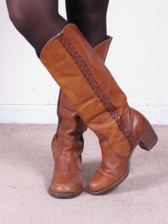 Fringed Tan Leather Boots 5 Cowboy Western South Cavalier Vtg Biker