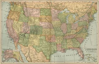 United States Map Authentic 1899 Inc Indian Territory Alaska Territory
