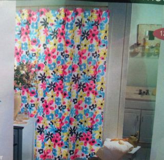Juvenile Daisy Fabric Shower Curtain w Hooks White Black Pink Blue