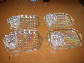 Vintage Glass Iredescent Plates and Cup Set Federal Glass Snack Set
