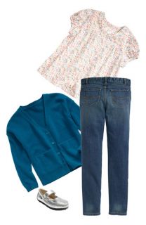 Tucker + Tate Cardigan, Blouse & Jeans (Little Girls)