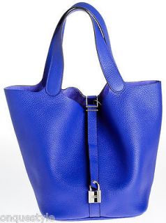Hermes Blue Electric Picotin GM Clemence Leather Handbag NWT