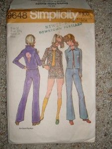 Vintage 70s Hippie Bell Bottoms Pantsuit Pattern Simplicity 9648 Size