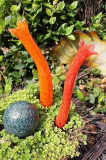 Set of 2 Hand Blown Glass Sea Cucumber Garden Art Sculputre Outdoor
