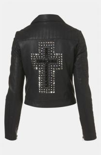 Topshop Cross Studded Faux Leather Jacket