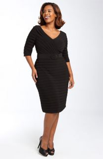 Adrianna Papell Belted Jersey V Neck Dress (Plus)