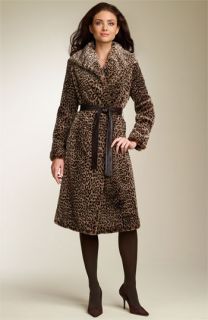 Calvin Klein Faux Leopard Fur Wrap Coat