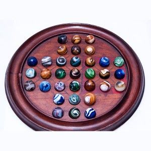 ANTIQUE ~ 33 Christensen Slag Marbles and 16 Wooden Game Board