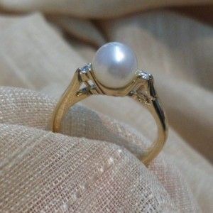  gold 7mm cultured pearl w diamond accent ring size 61 2 51212 35