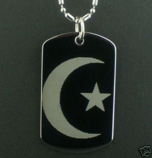 Crescent Moon Muslim Religion Dog Tag Pendant Necklace