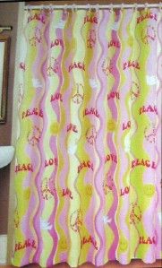 NEW PEACE LOVE SHOWER CURTAIN Fabric Smiley Face Pink Yellow Flowers