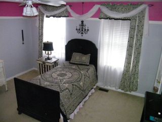 Damask curtains Black White Valance and side panels for 2 windows