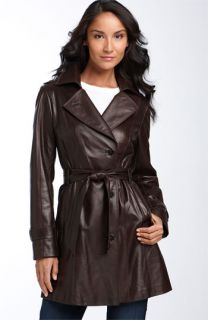Cole Haan Lambskin Leather Three Quarter Length Trench
