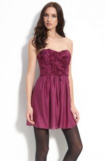 Rebecca Taylor Textured Rose Strapless Silk Dress