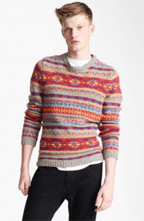 Topman Fair Isle Crewneck Sweater with Elbow Patches