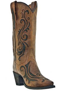 Womens Cowboy Boots Dan Post Scroll Brandy Goat Medium B M Snip Toe