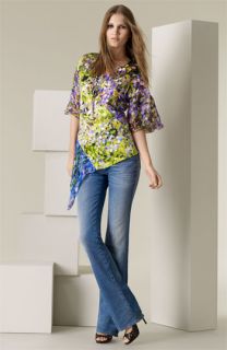 Roberto Cavalli Freesia Print Silk Blouse & Bootcut Stretch Jeans