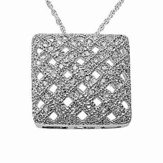925 Sterling Silver Square Pave CZ Pendant Necklace New