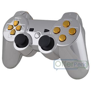 New Chrome Silver Custom Shell Case for PS3 Controller with Gold