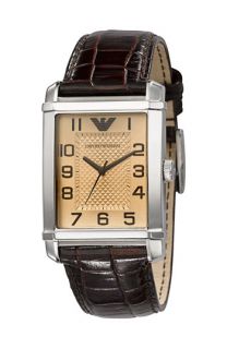 Emporio Armani Large Rectangular Leather Strap Watch
