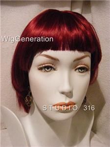  Cranberry Red Wig Short Bangs Bi Level Cut Page Boy Style