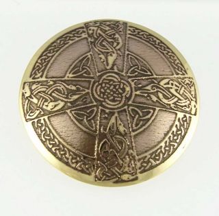 Hand Etched Brass Celtic Cross Brooch Irish Large