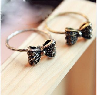  Korean Fashion Retro Vintage Rhinestone Bowknot Ring Rings Cute