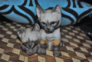 Siamese Cat Kittens Kitten Baby Pair Ceramic Figurine CUTE 6