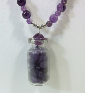 Custom Hand Made Necklace Small Purple Round Beads Glass Jar Charm