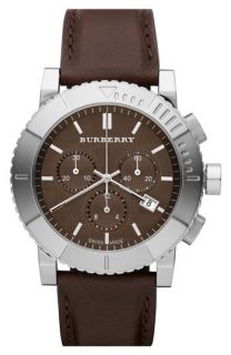 Burberry Round Chronograph Leather Strap Watch