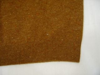 Cashmere Wool Mens L Daniel Knit V Neck Speckle Tweed Brown Camel