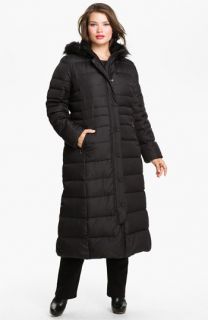 DKNY Quilted Maxi Coat with Faux Fur Trim (Plus)