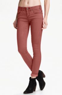 Free People Colored Stretch Denim Skinny Jeans (Maroon)