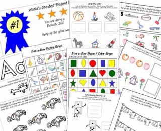 Samples of worksheets, certificates, and activities printed from Vol