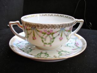 IMPERIAL CROWN CHINA AUSTRIA PINK ROSE BOULLION Soup BOWL CUP