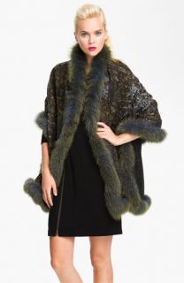La Fiorentina Genuine Fox Fur Trim Wool Wrap