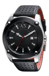 AX Armani Exchange Mens Perforated Leather Strap Watch