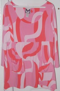 New M Marc Bouwer Pink Orange Ruched Empire Waist Knit Dress Pocket