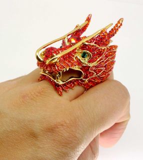 Butler Wilson Huge Gold Red Crystal Dragon Ring