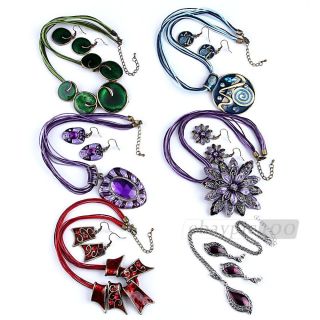 Metal Crystal Rhinestone Jewelry Necklace Pendant Earrings Set Fashion