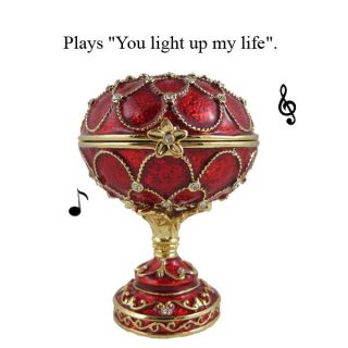 Egg Music Musical Jewelry Crystal Trinket Box Gift Red