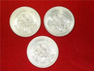 Group of Three 1948 Cuauhtemoc 90 Silver Aztec Cinco Pesos Mexico Mint