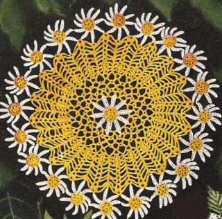 Vintage Crochet Bright Daisy Flower Doily Pattern Mat