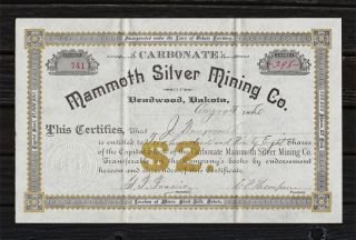  Mammoth Silver Mining Company Stock Certificate Deadwood Dakota