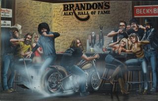 David Mann Art Brandon’s Alky Hall of Fame Print Harley Davidson Bar