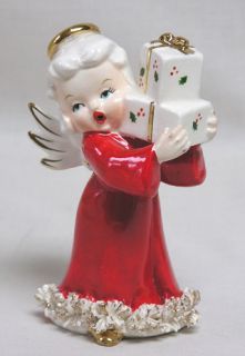 Vintage Christmas Lovely Shopper Angel Figurine with Gift Stack Fine A