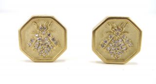 New Slane and Slane 18K Yellow Gold Diamond Bee Earrings Omega Backs $