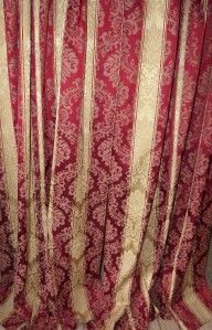  VINTAGE FRENCH SATIN DAMASK FLORAL WINDOW CURTAIN DRAPES w ACANTHUS