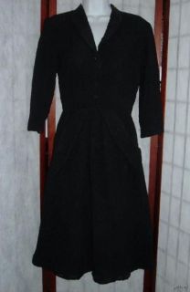 Vintage 40s Henry Rosenfeld Matelasse Black Dress s M Flared Swing LBD