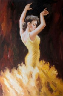 Spanish Dancer Flamenco Fandango Tango Yellow Dress 24x36 Stretched